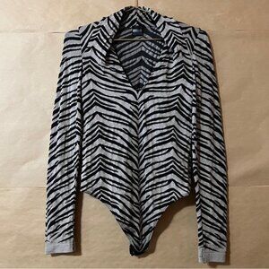 Wolford | Animal Print V-Neck Bodysuit Zebra Print Seamless Long Sleeve Size M
